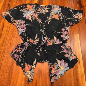 Vintage Blouse Silk Toute Suite New York Floral Black Y2K Medium